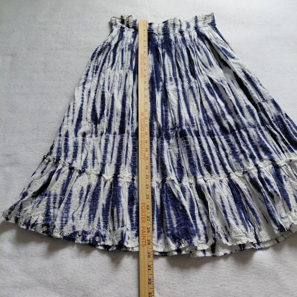 Justice Tie Dye Ruffle Skirt Girls 14 Blue White Smocked Waist Tiered Midi Boho
